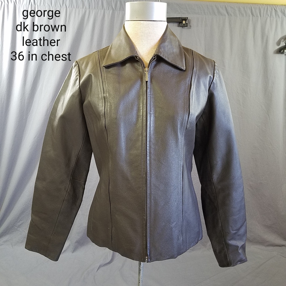 Brown leather jacket by George chest 36 front zip very nice condition
